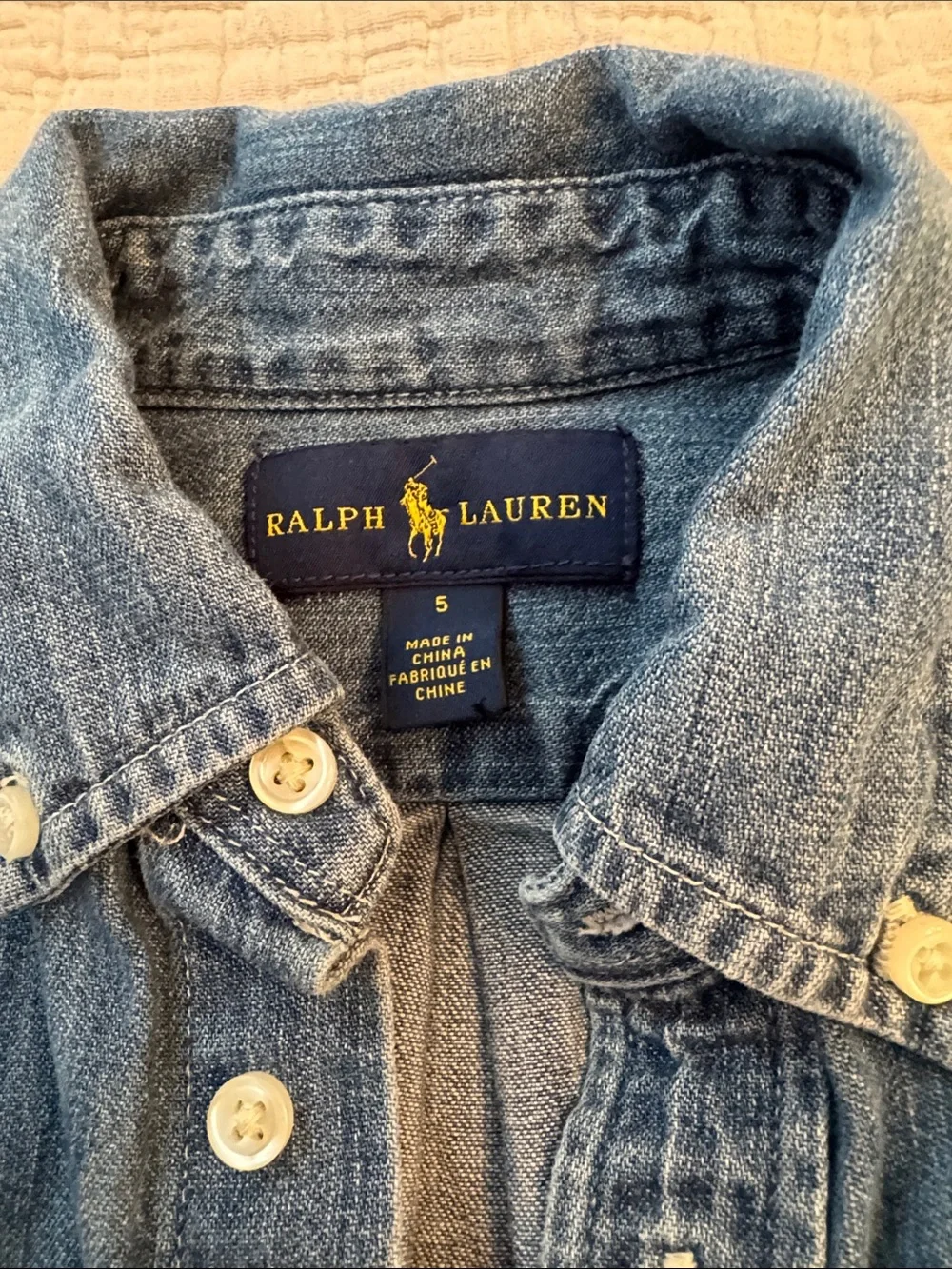 Ralph Lauren Blue Denim Button-Down Shirt with Pony Logo